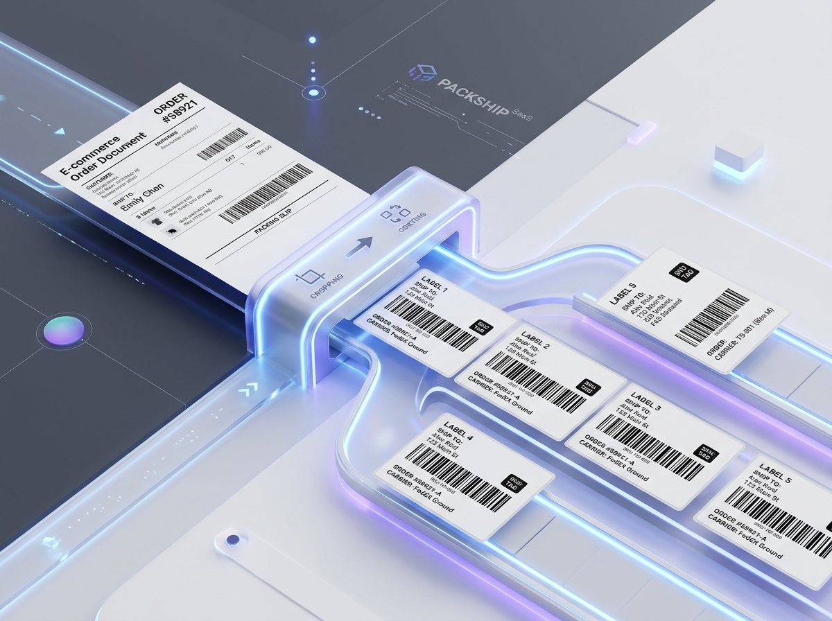 Automatic shipping label cropping, invoice stripping, and SKU sorting workflow